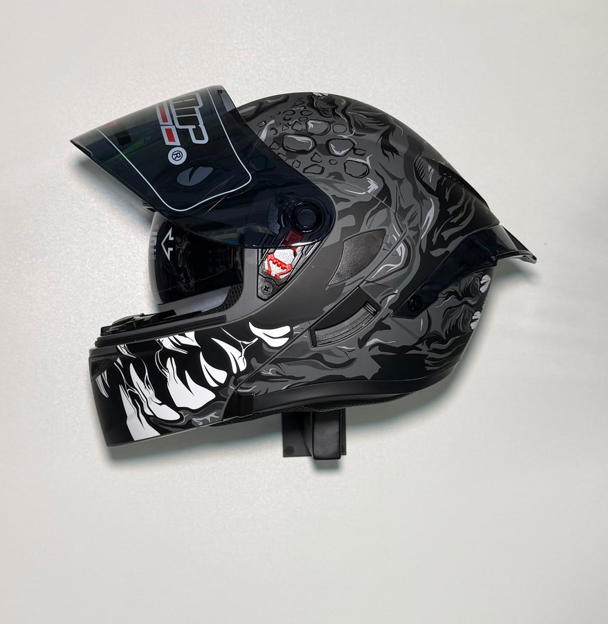 Super Air SP-002 Tatsu Black helmet side view with open visor