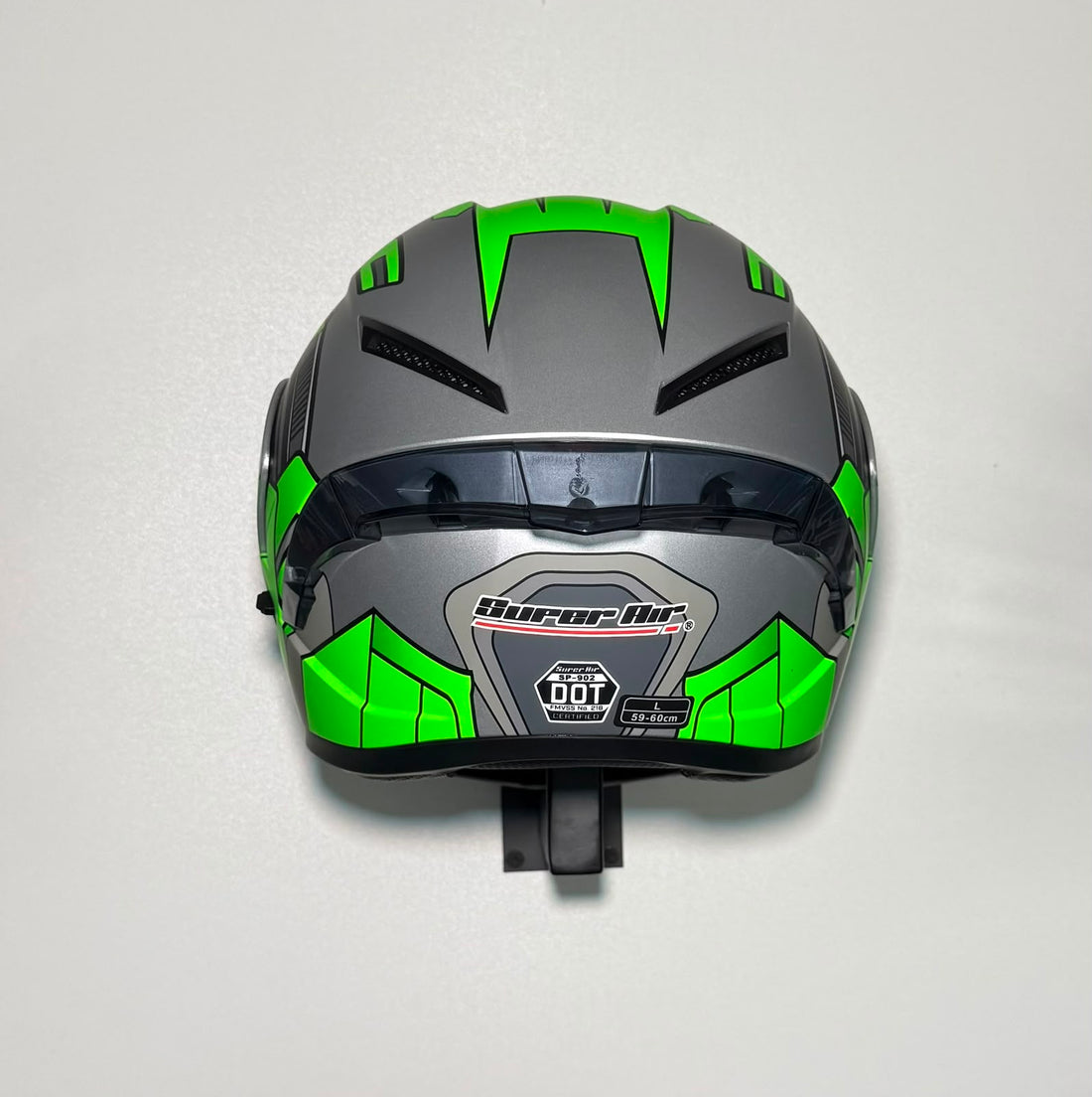 Super Air SP-902 Green & Grey helmet side view with dual visor system