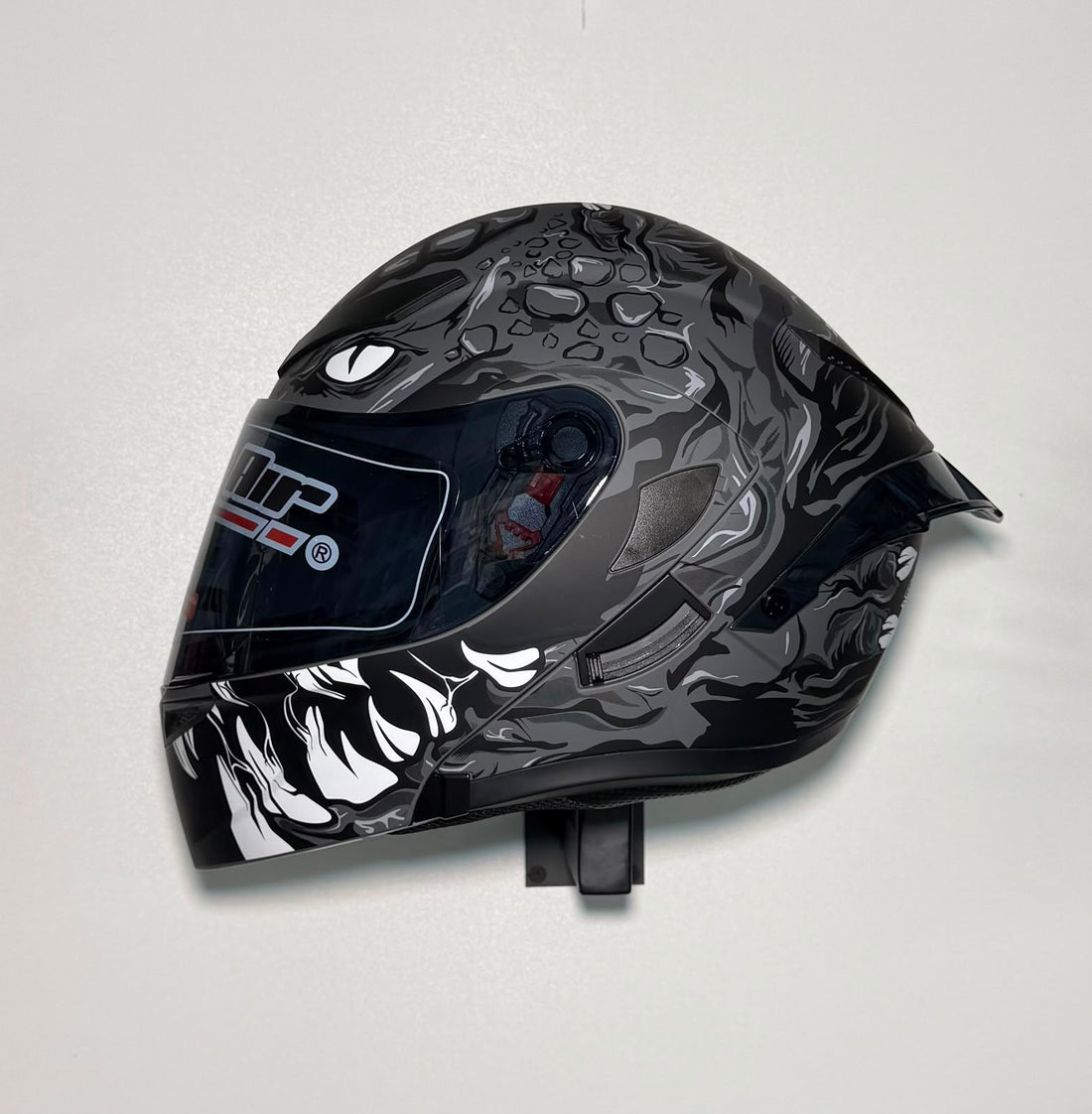 Super Air SP-002 Tatsu Black helmet side view with open visor