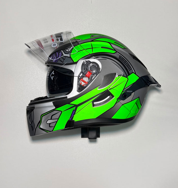 Super Air SP-902 Green & Grey helmet side view with dual visor system