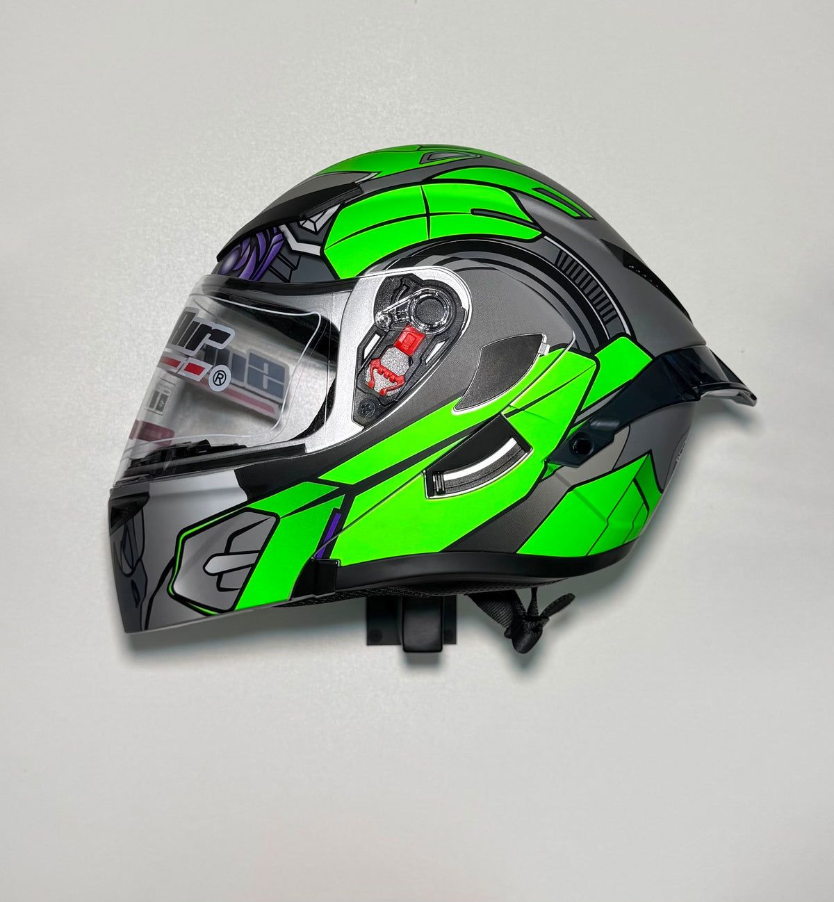 Super Air SP-902 Green & Grey helmet side view showing green geometric panels