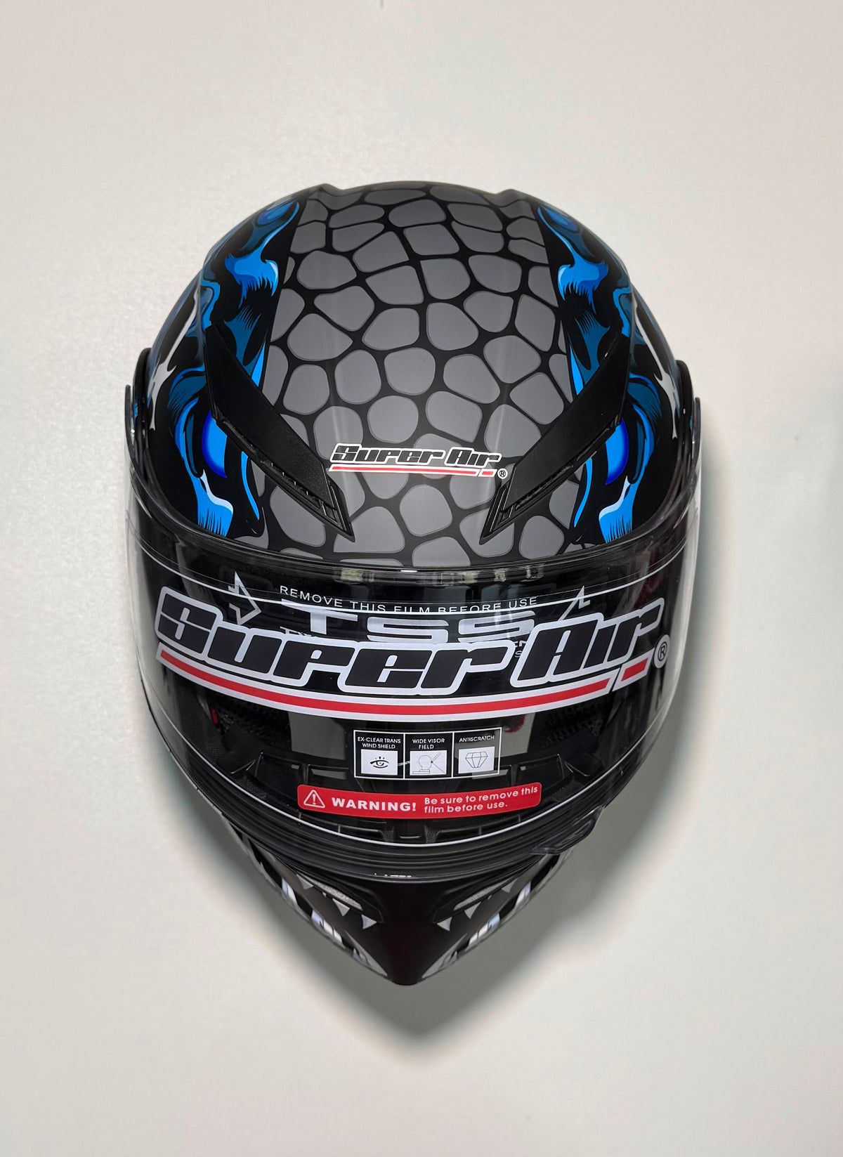 Super Air SP-902 Blue helmet top angle view