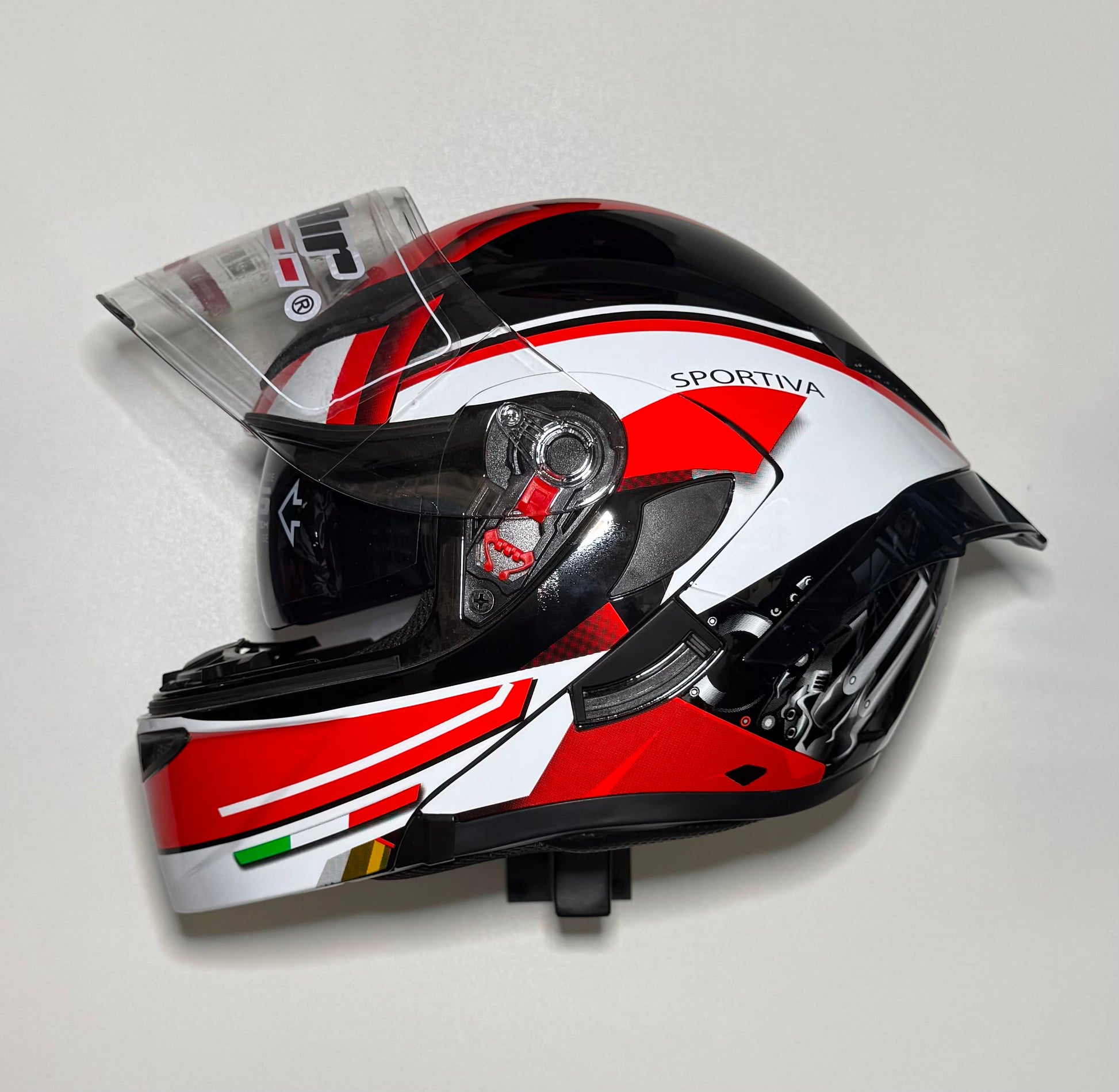 Super Air Sportiva Red helmet side view with visor open