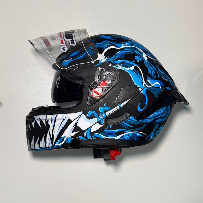 Super Air SP-902 Blue helmet rear view with DOT certification