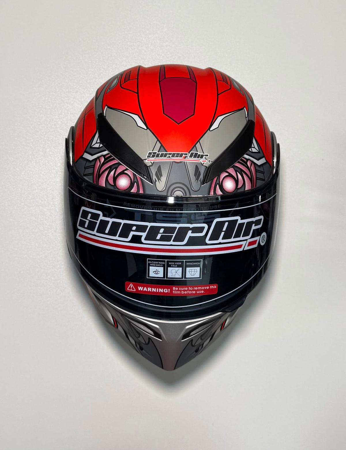 Super Air SP-902 Pro Red & Grey helmet rear view with DOT certification badge