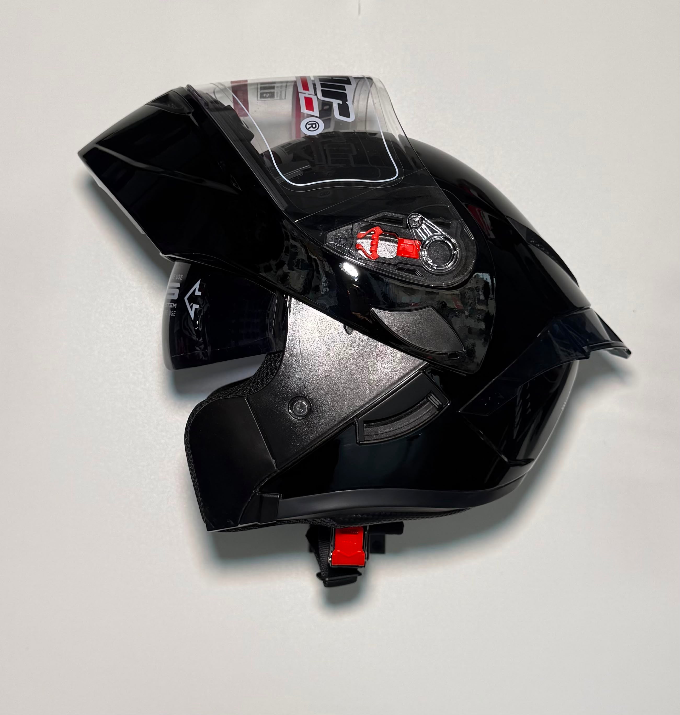 Super Air SP-902 Black helmet top view with chin bar open