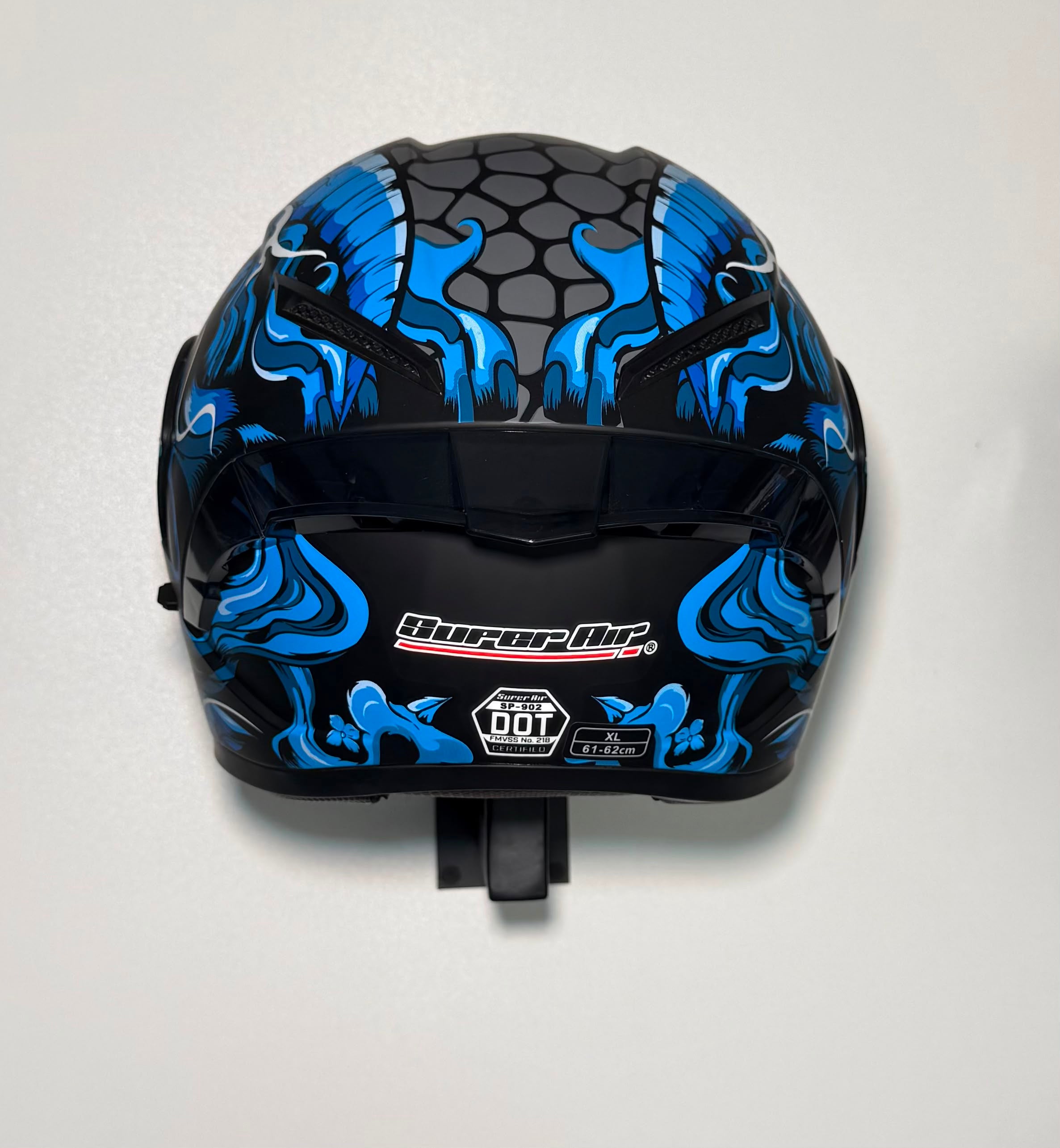 Super Air SP-902 Blue helmet side view with samurai graphic