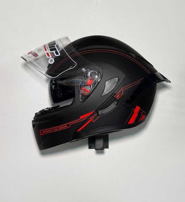 Super Air SP-902 Bikeaholic Team Racing Black helmet side view with open visor