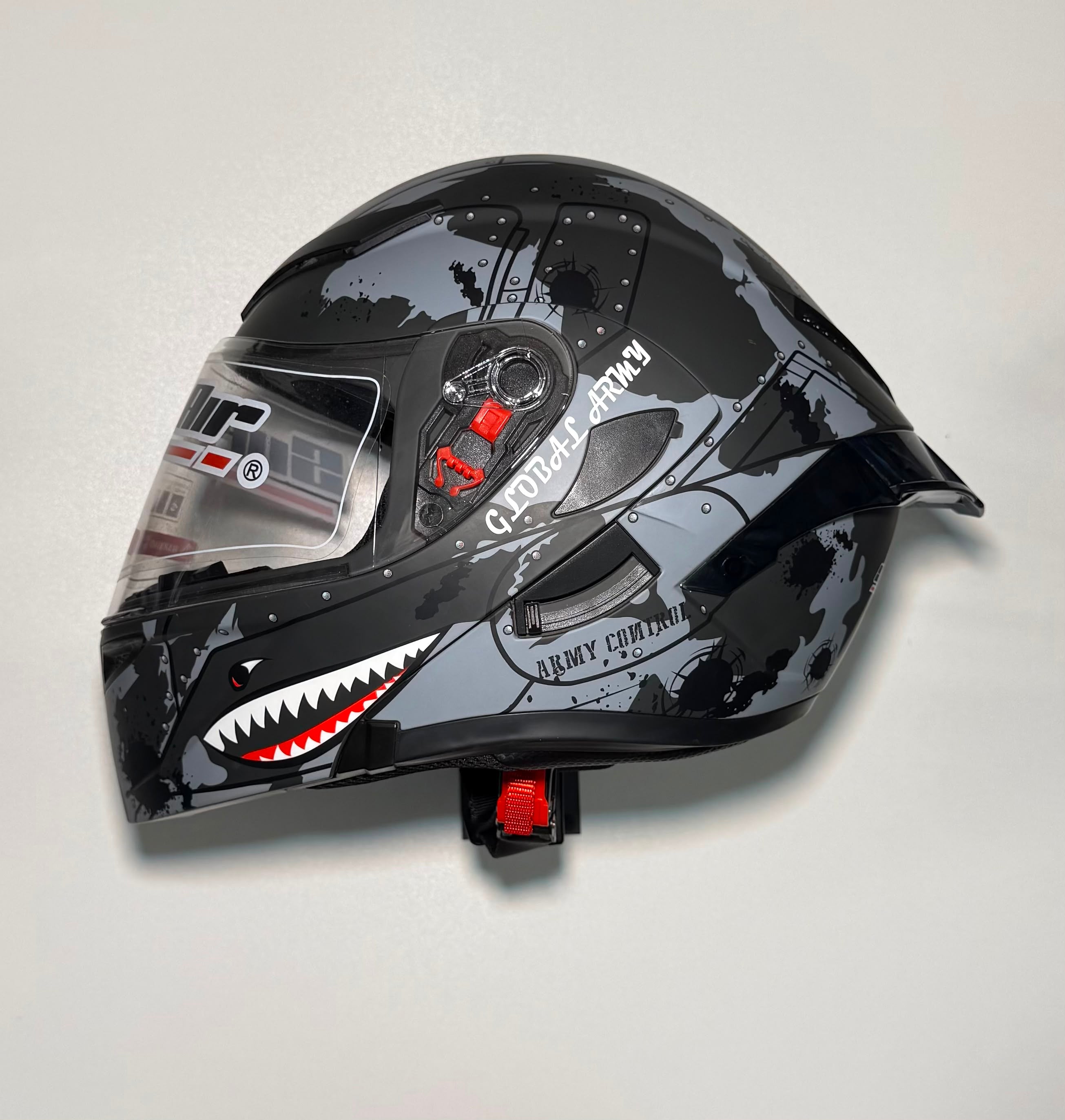 Super Air SP-902 Army helmet side view with open visor and Army Control graphic