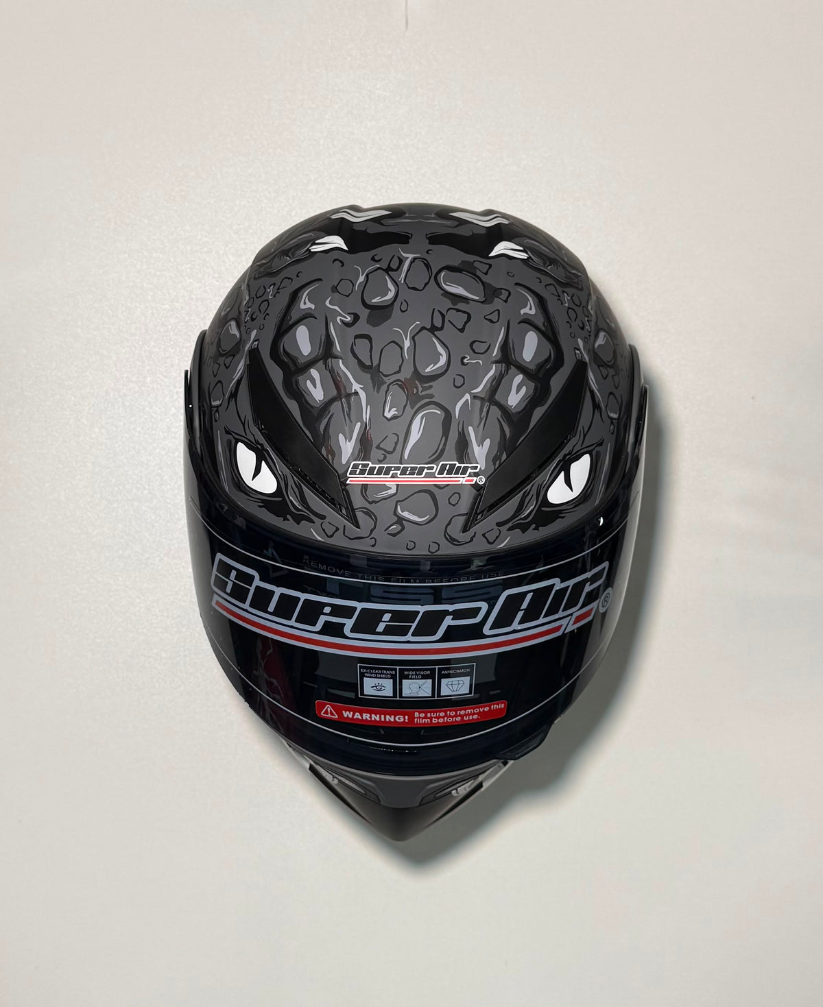 Super Air SP-002 Tatsu Black helmet front view with Super Air branding