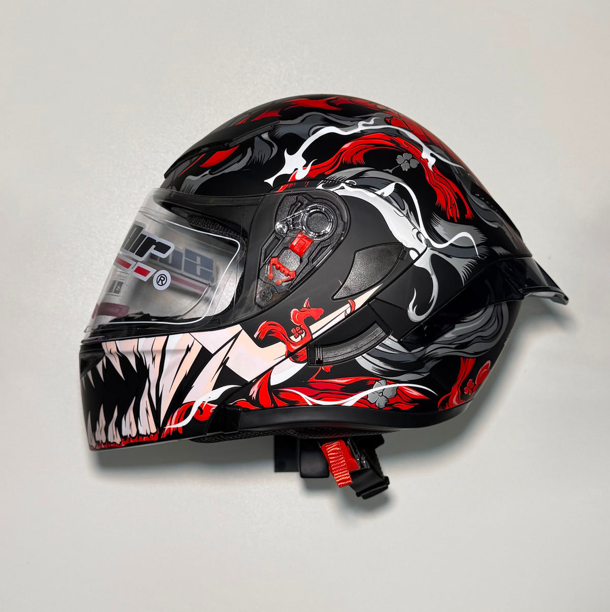 Super Air SP-902 Red helmet rear view with DOT certification sticker