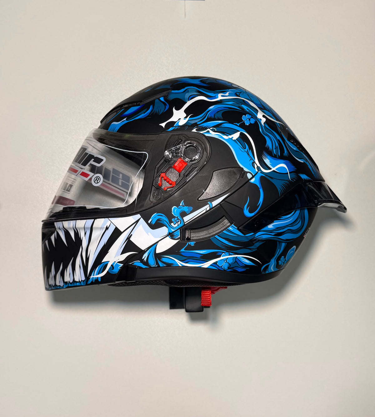Super Air SP-902 Blue helmet side view with open visor