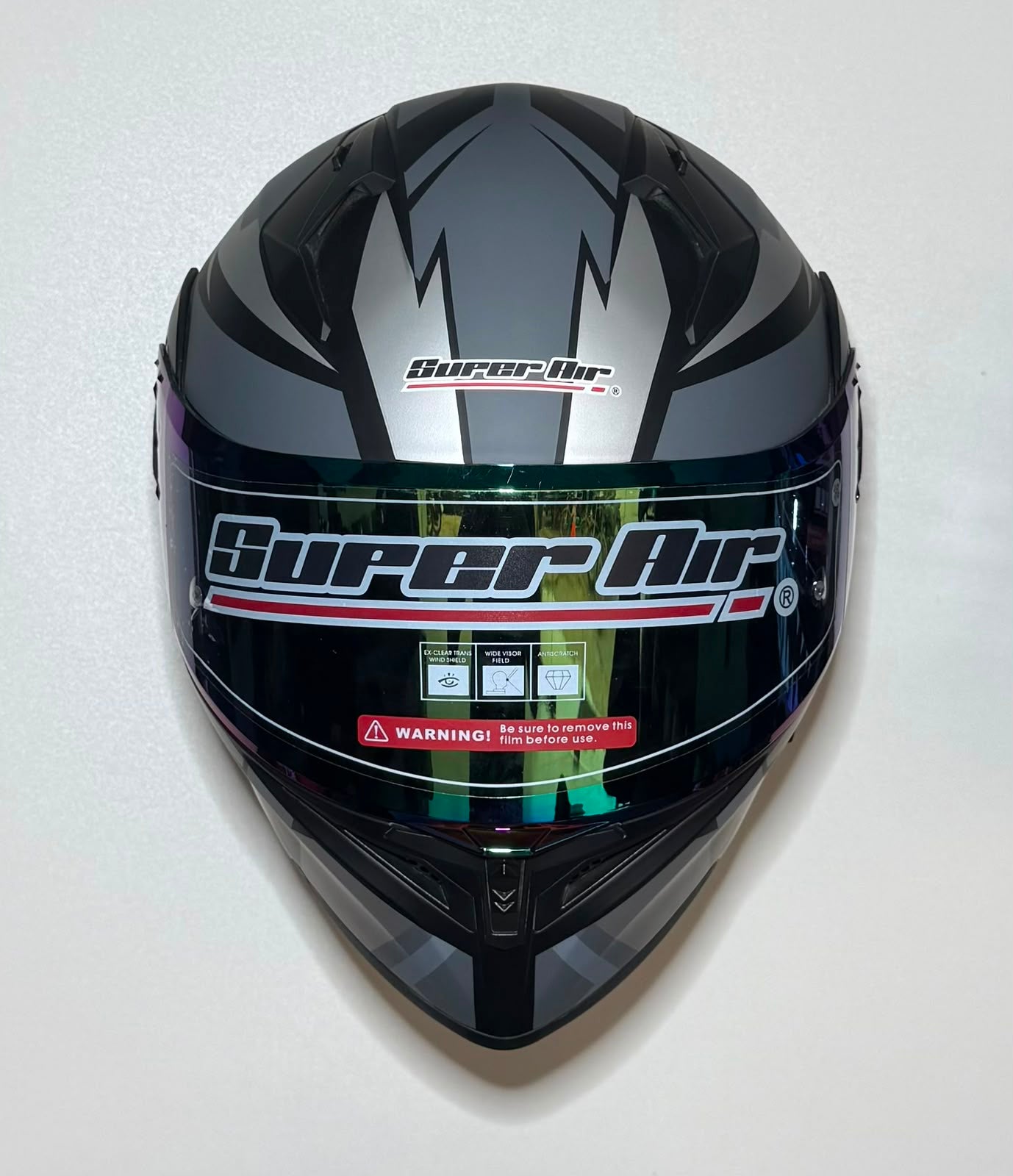 Super Air SP-918 Pro Orange helmet front view with Super Air branding and green iridium visor
