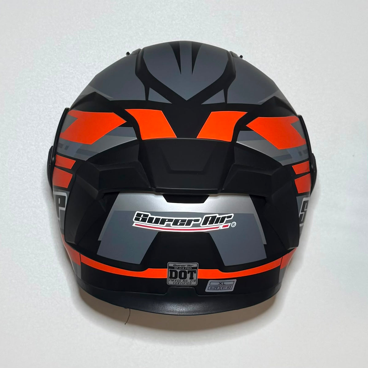 Super Air SP-918 Pro Orange helmet rear view with DOT SP-918 PRO certification badge and orange graphic