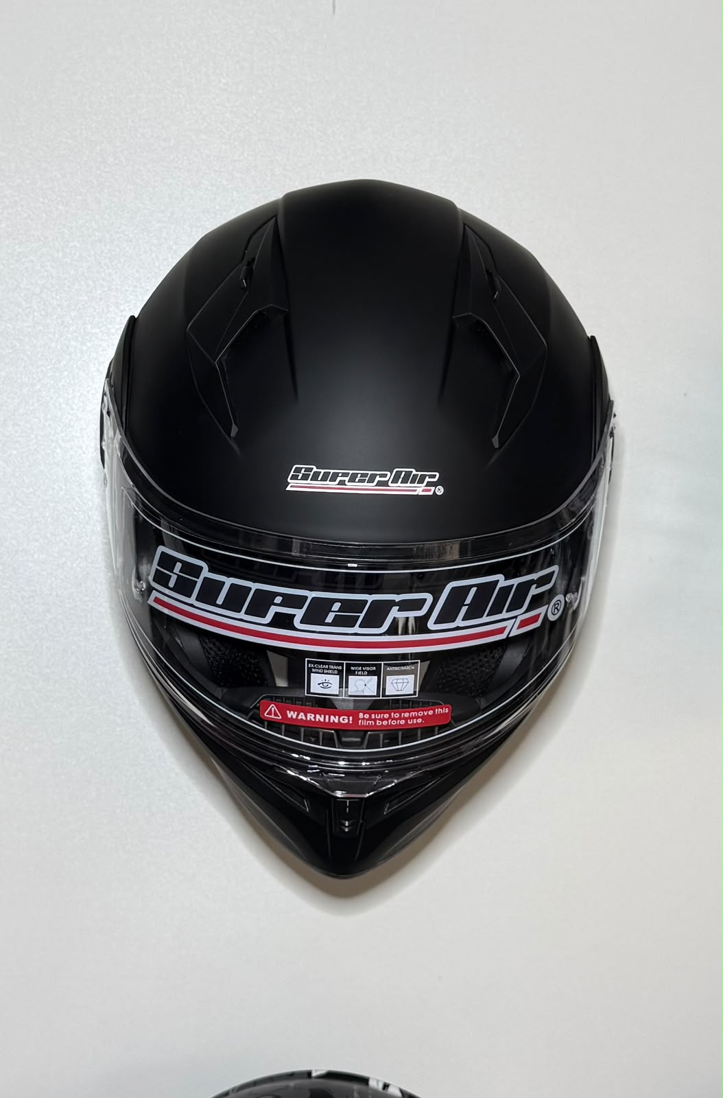 Super Air SP-918 Pro Grey Red helmet top view showing grey and red geometric graphic on matte black shell