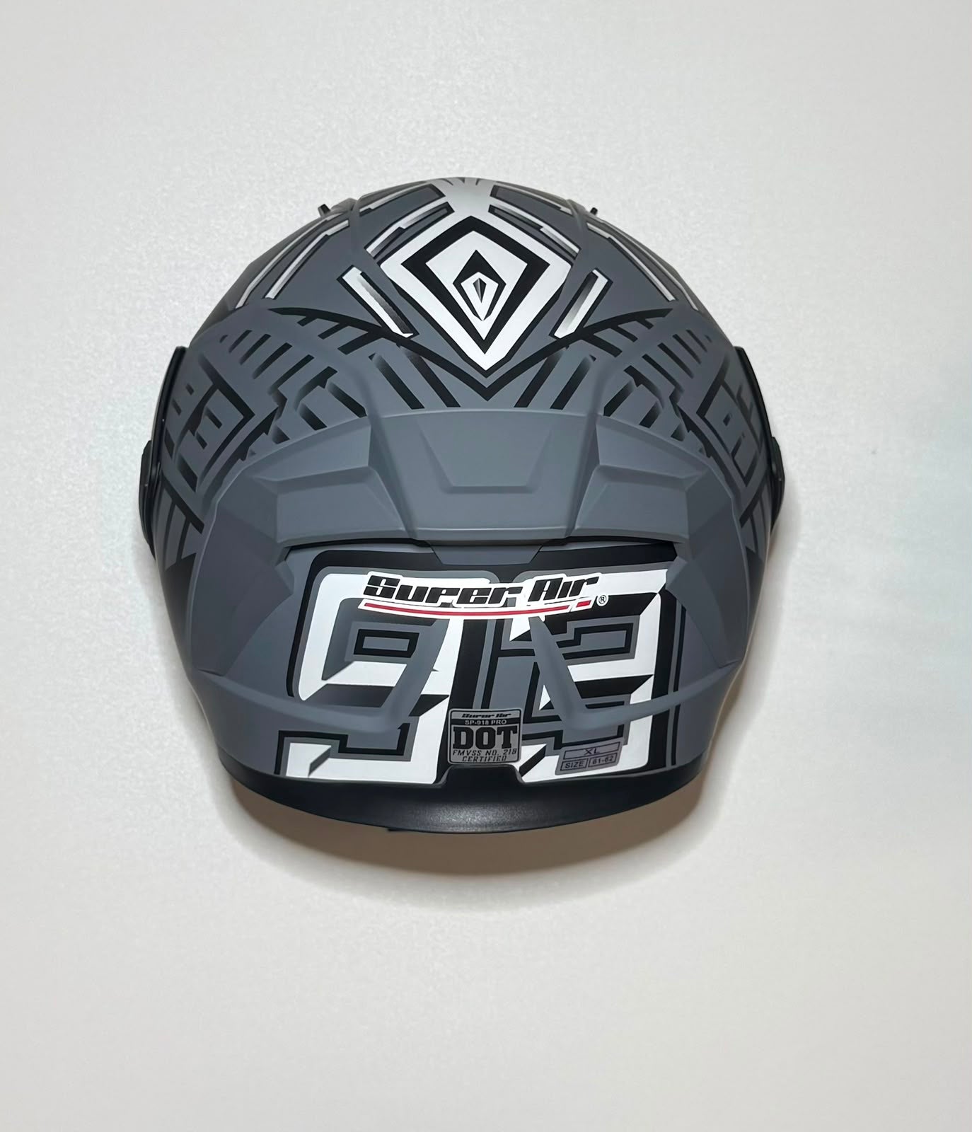 Super Air SP-918 Pro Series Race Performance helmet rear view with DOT SP-918 PRO badge and SP Pro Series branding