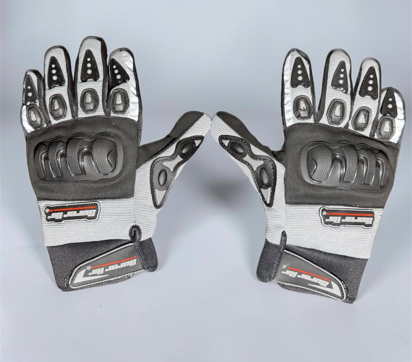 Super Air full motorcycle gloves neon yellow and black palm view showing perforated palm and reinforced palm pad