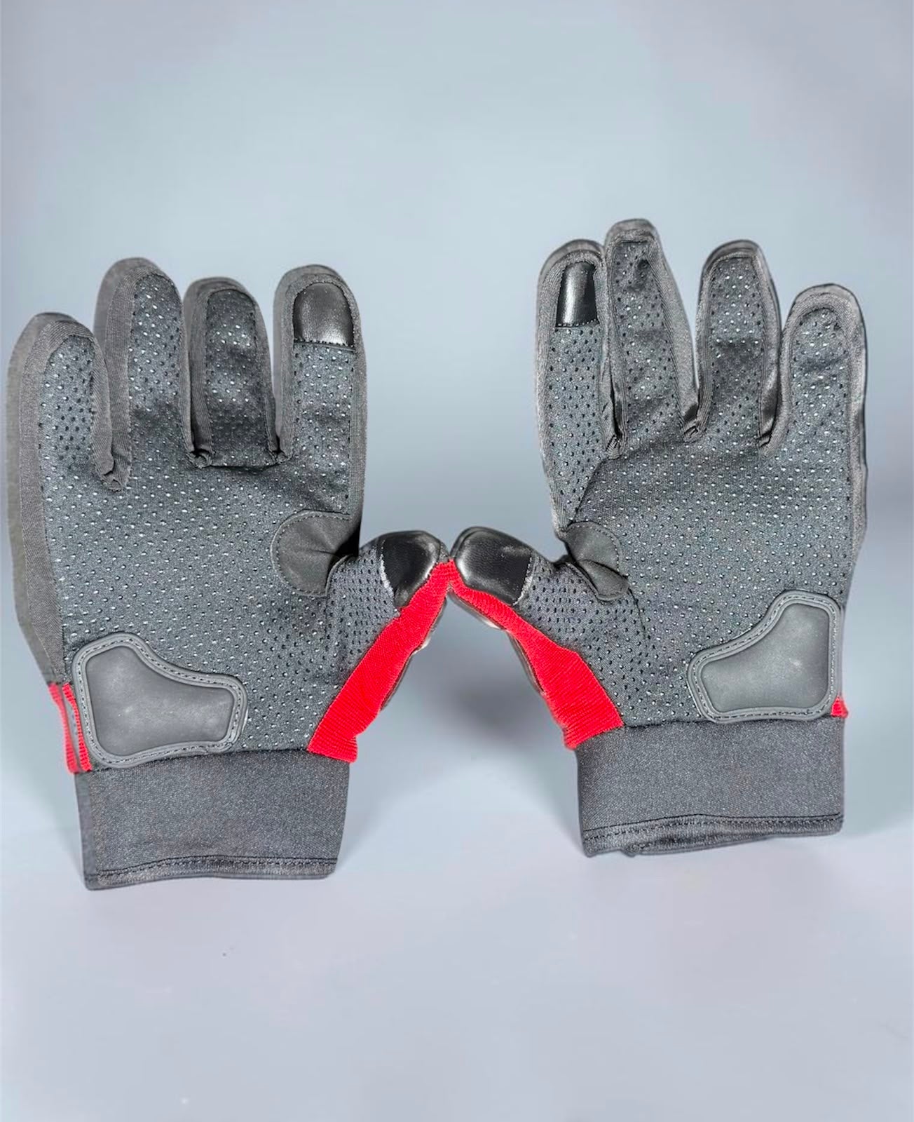 Super Air full motorcycle gloves white and grey palm view showing perforated palm and wrist strap detail